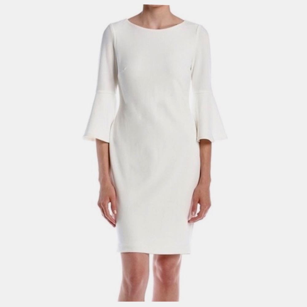 Calvin Klein Ivory Bell Sleeve Sheath Dress - Picture 1 of 8